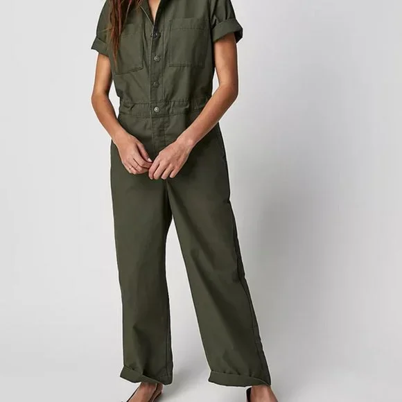Levi's Short Sleeve Boilersuit Free People Army Green NWT - Picture 4 of 15